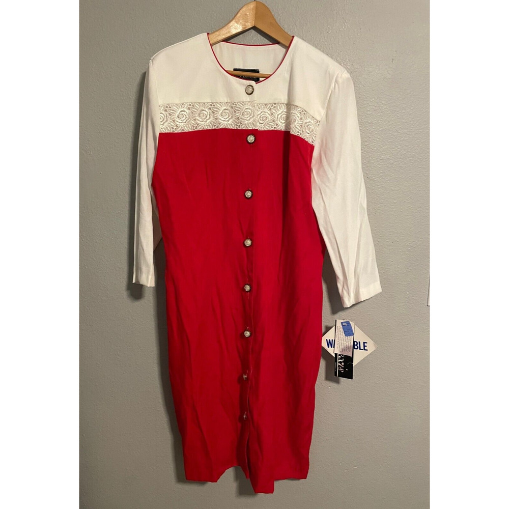 Vintage Alexis Fashions Women Dress Size 15/16 Floral Crochet Trim Deadstock 80s